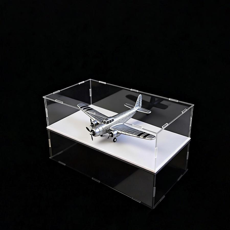 Clear Acrylic Simple Self-Assembly Display Box with White Base, Removable Figures Toys Props Display Riser Stand, Cube Countertop Decorative Storage Box for Home Organization, 40*20*10cm(Model not included)