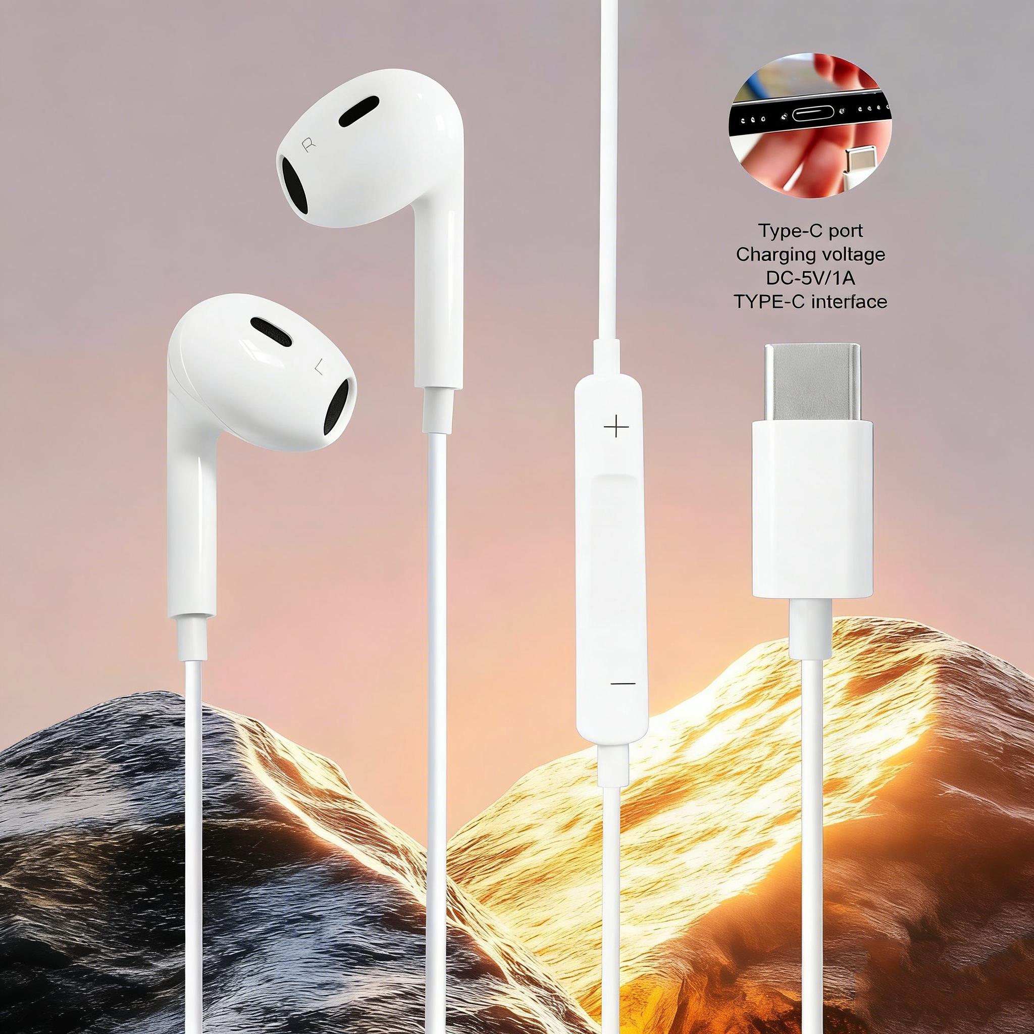 Wireless In-Ear Headphones Type-C Bass Sound Quality Noise Reduction Earbuds Compatible Xiaomi Vivo Huawei Apple Type C Devices