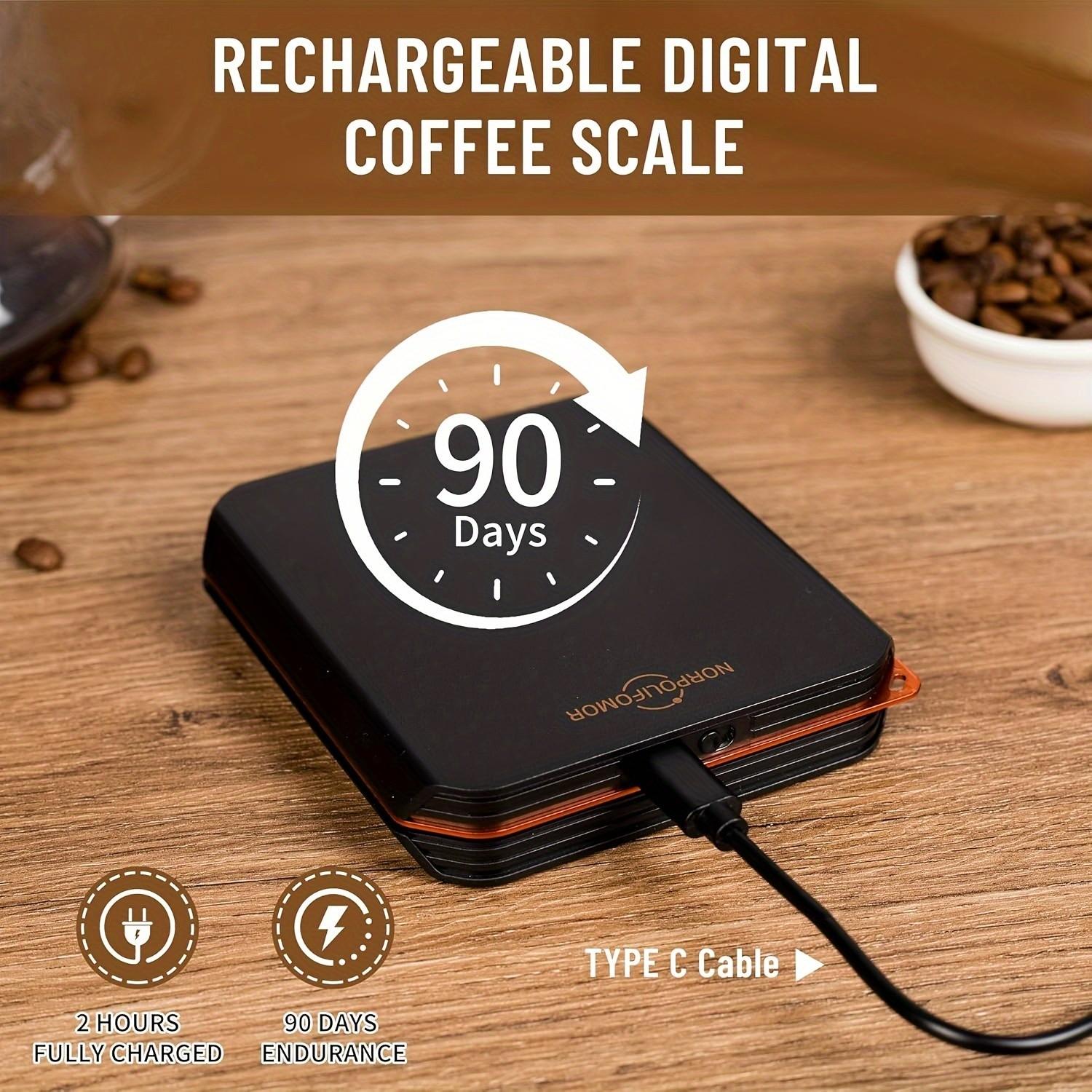 Coffee Scale with Timer, Auto-Timer Espresso Scale, USB Charging Silicone Pad, Precise Coffee Brewing, Mini Pocket Scale, Durable, High Precision