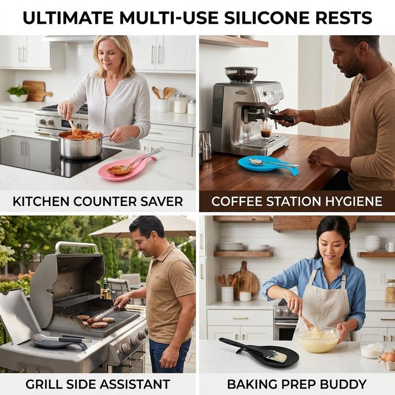 Multi functional kitchen spoon holder, easy to clean, heat-resistant, food grade silicone keeps the countertop clean and tidy. Available in multiple colors