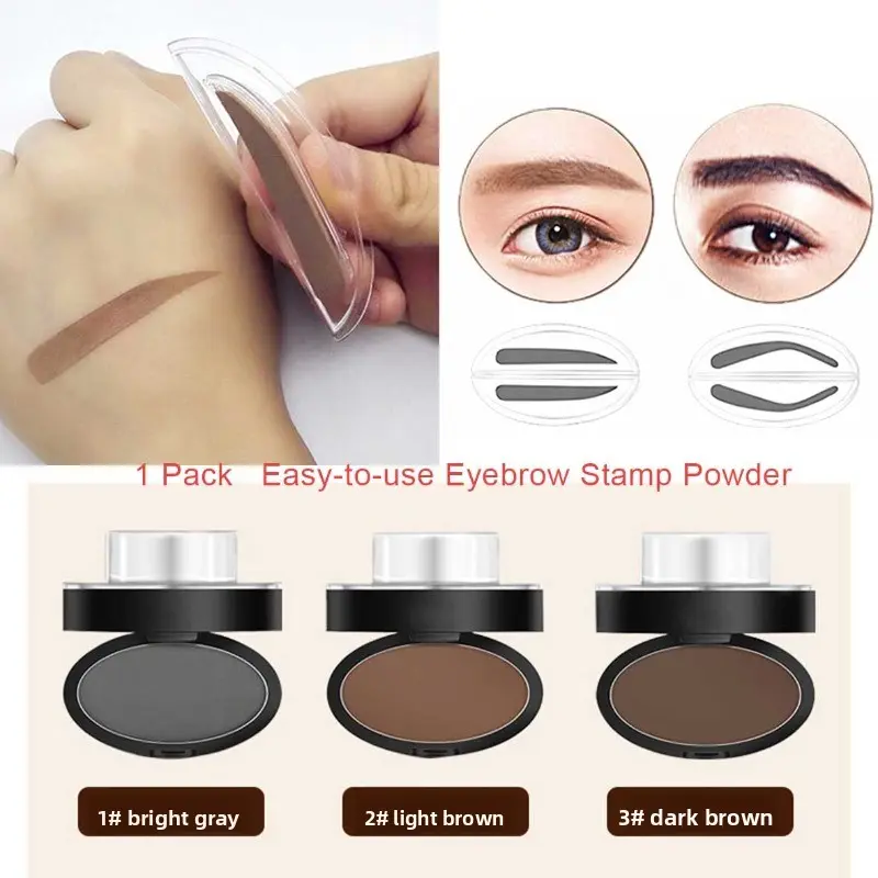 Lazy Eyebrow Stamp Powder Tool, Two Eyebrow Shapes: Straight Eyebrows / Willow Leaf Eyebrows, Waterproof, Sweat-resistant and Smudge-proof, Easy and Friendly for Beginners