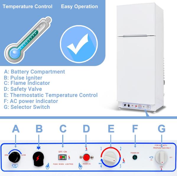 Smad 9.7 Cu.Ft Gas Propane Fridge Freezer LP Caravan Camper RV Fridge Garage AC