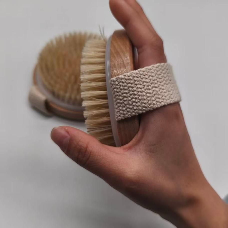 Solid Wood Pig Bristle Bath Brush, Body Dry Brush, Skin Cleaning Brush, Massage Fat Brush, Exfoliating Bath Brush, Natural Hair Brush
