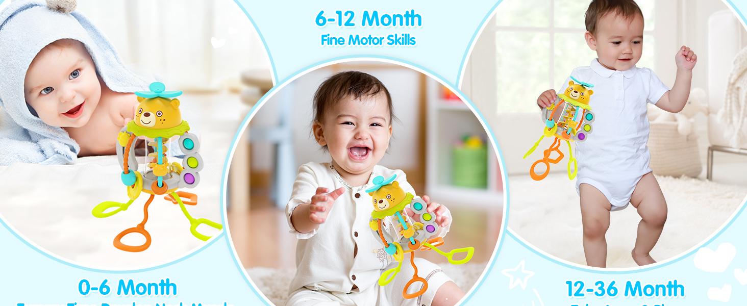 HOLA Rattle Teething Baby Toys, Silicone Pull String Toys, Montessori  Multi-Functional Baby Sensory Toy Christmas Stockingstuffers for Baby Mmontessori  Toys Gifts