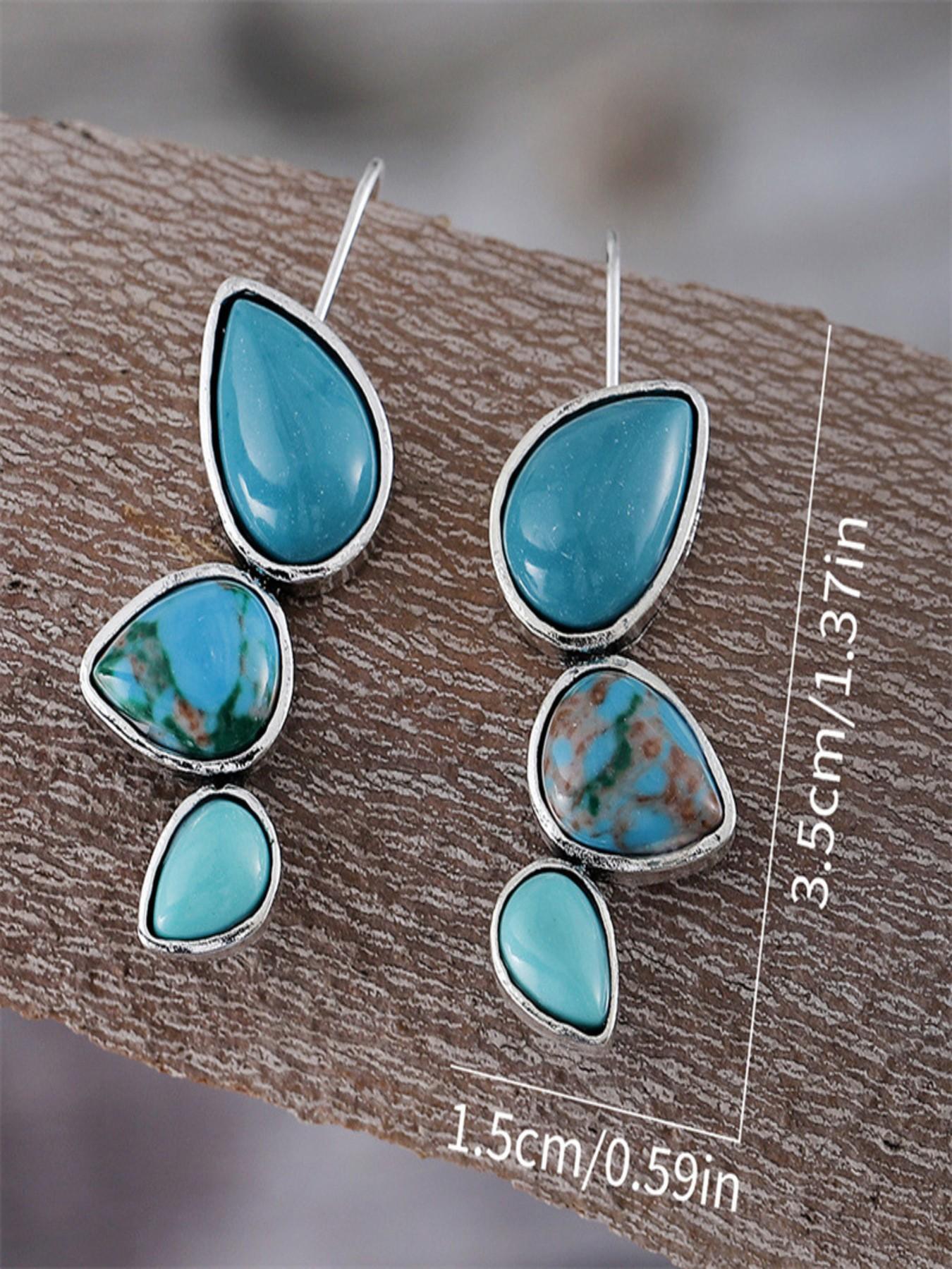 Vintage Ethnic-Style Turquoise Teardrop Earrings – Perfect for Vacation Looks / Ethnic-Style Accessories – Ideal for Everyday Wear and Vacation Outfits / Ethnic-Style Accessories – Gifts for Her on Anniversaries or Mother’s Day
