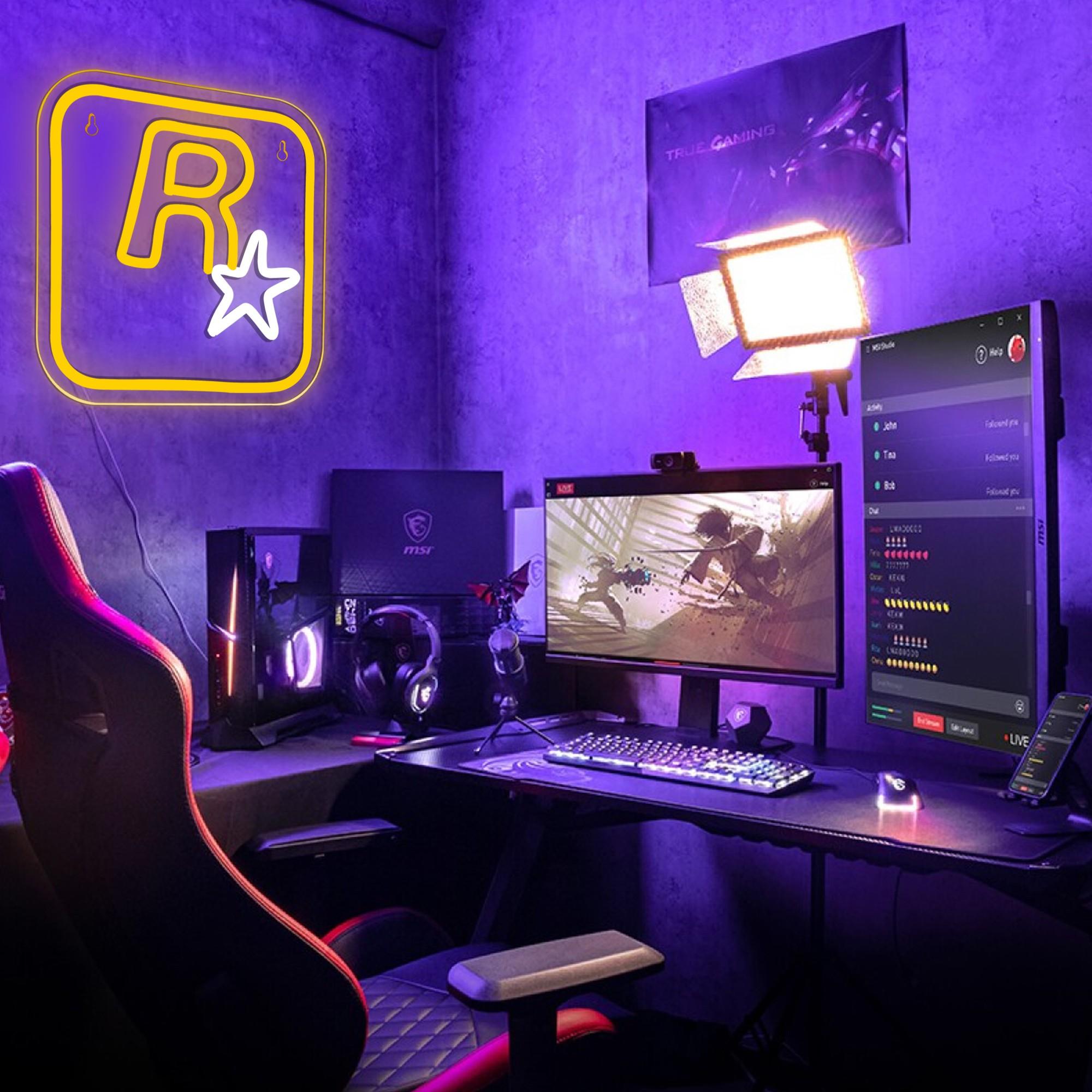 R Star Neon Sign, USB Powered Neon Sign, Novelty Lighting for Game Room, Entertainment Room, Bar, Party Home Decor Wall Art Decoration, Ambient Night Lights
