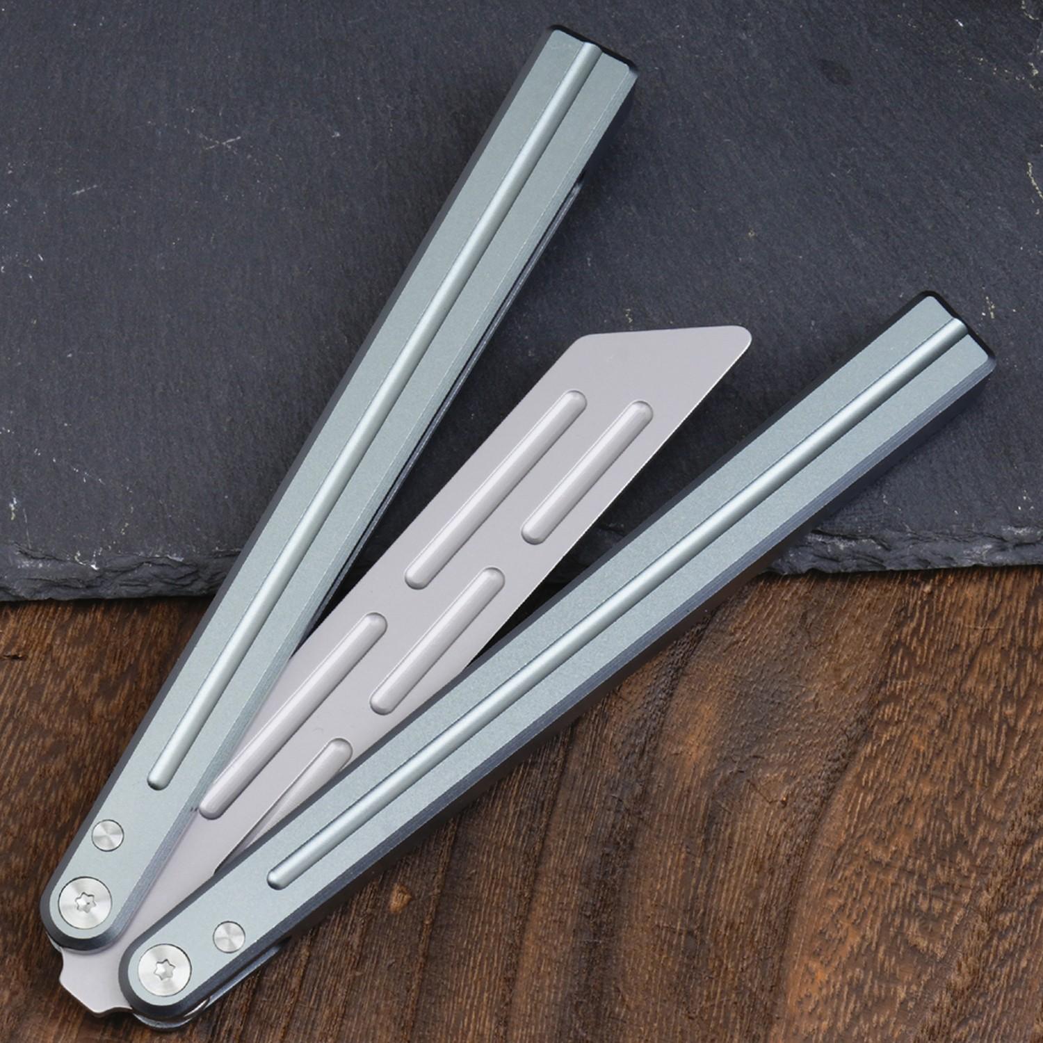 Silver Color Aluminum Balisong Butterfly Trainer, Beginner Training Knife Set, Unsharpened Blade, Perfect Gift for Friends
