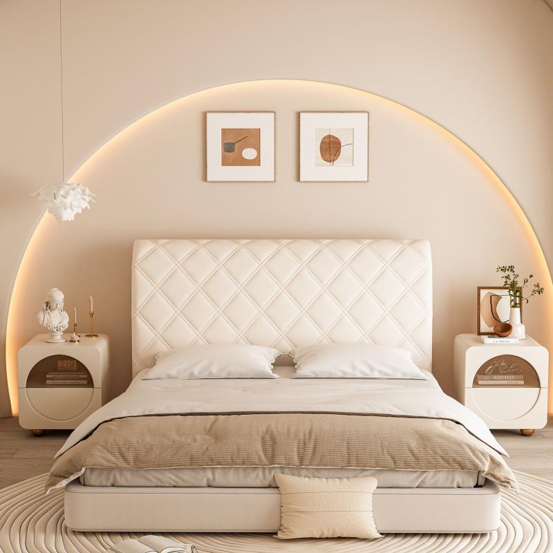 Diamond Grid Pattern Elastic Full Headboard Protector Cover, Polyester Material, Anti-Collision Dustproof Design, All Sizes, Soft Comfortable, Washable