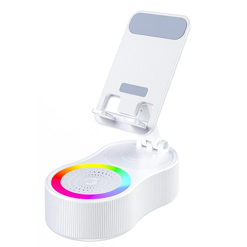 Creative Wireless Bluetooth Speaker Phone Stand USB Emergency Rechargeable Portable Power Bank Tablet Holder with Colorful Ambient Light, Perfect Gift for Friends and Family