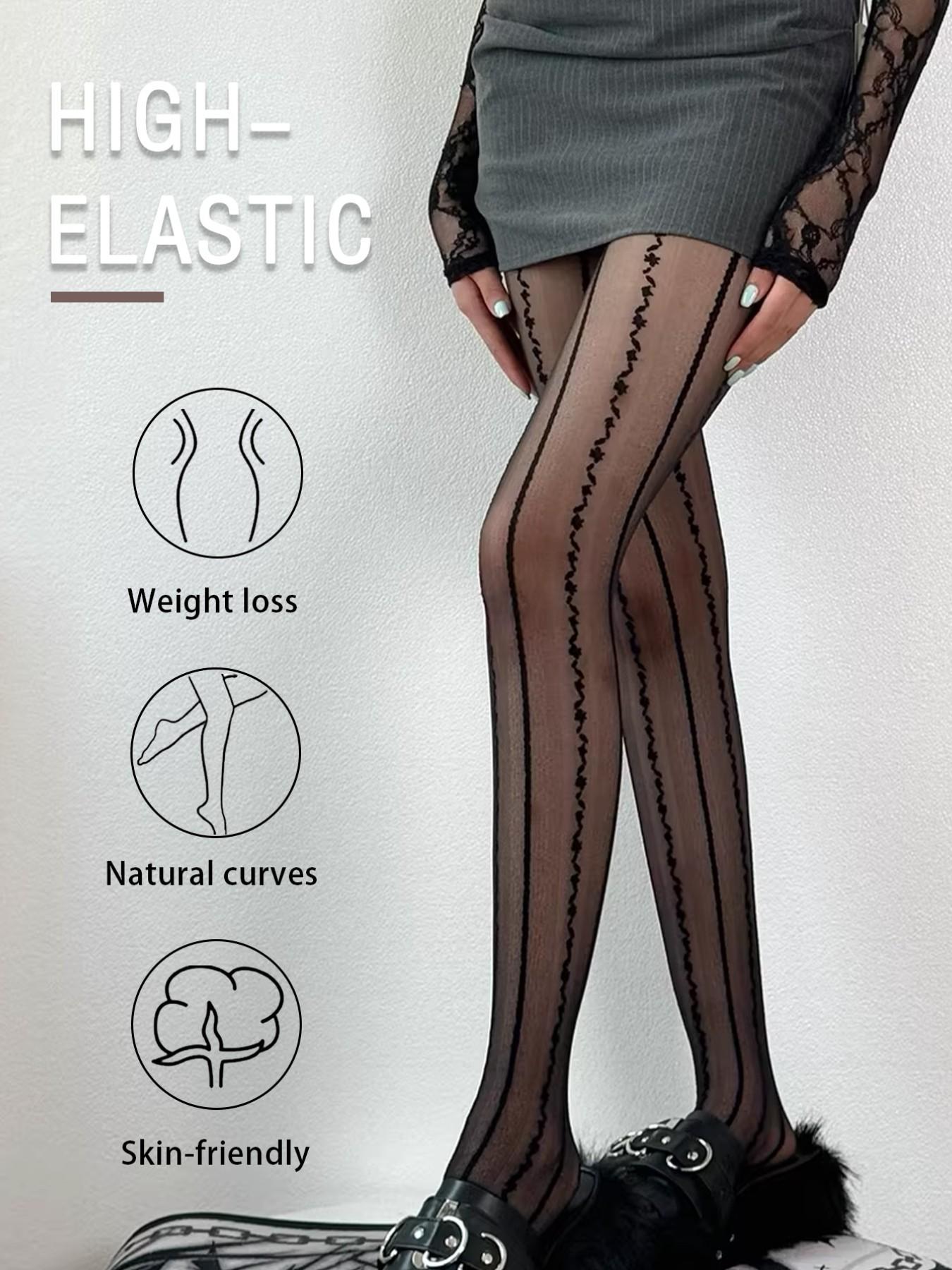 Vertical Stripe Stockings, High-Waist Slim Fit, All-Season Fashion, Perfect for Dates, Enhance Your Style, Trendy & Chic