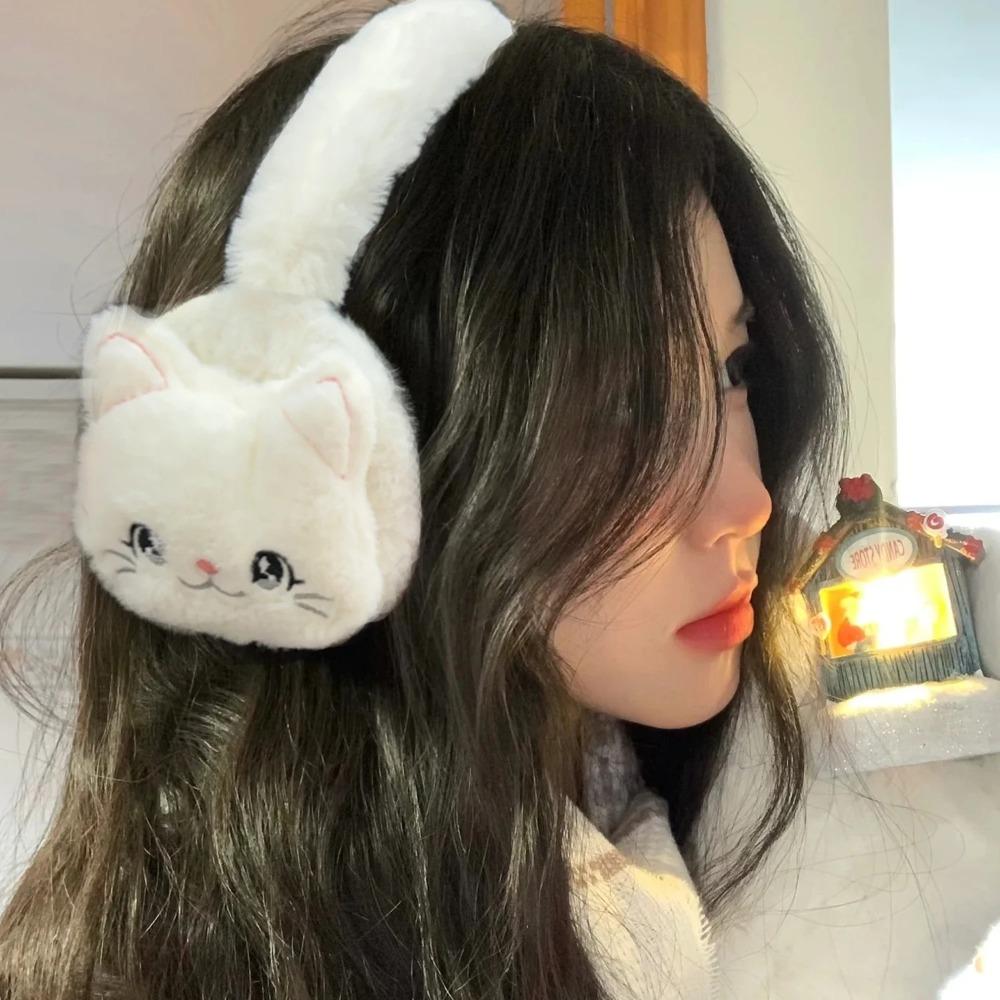 Cute Cartoon Cat Earflap Coldproof Thicken Ear Cover Soft Warm Plush Earmuffs for Women Girls