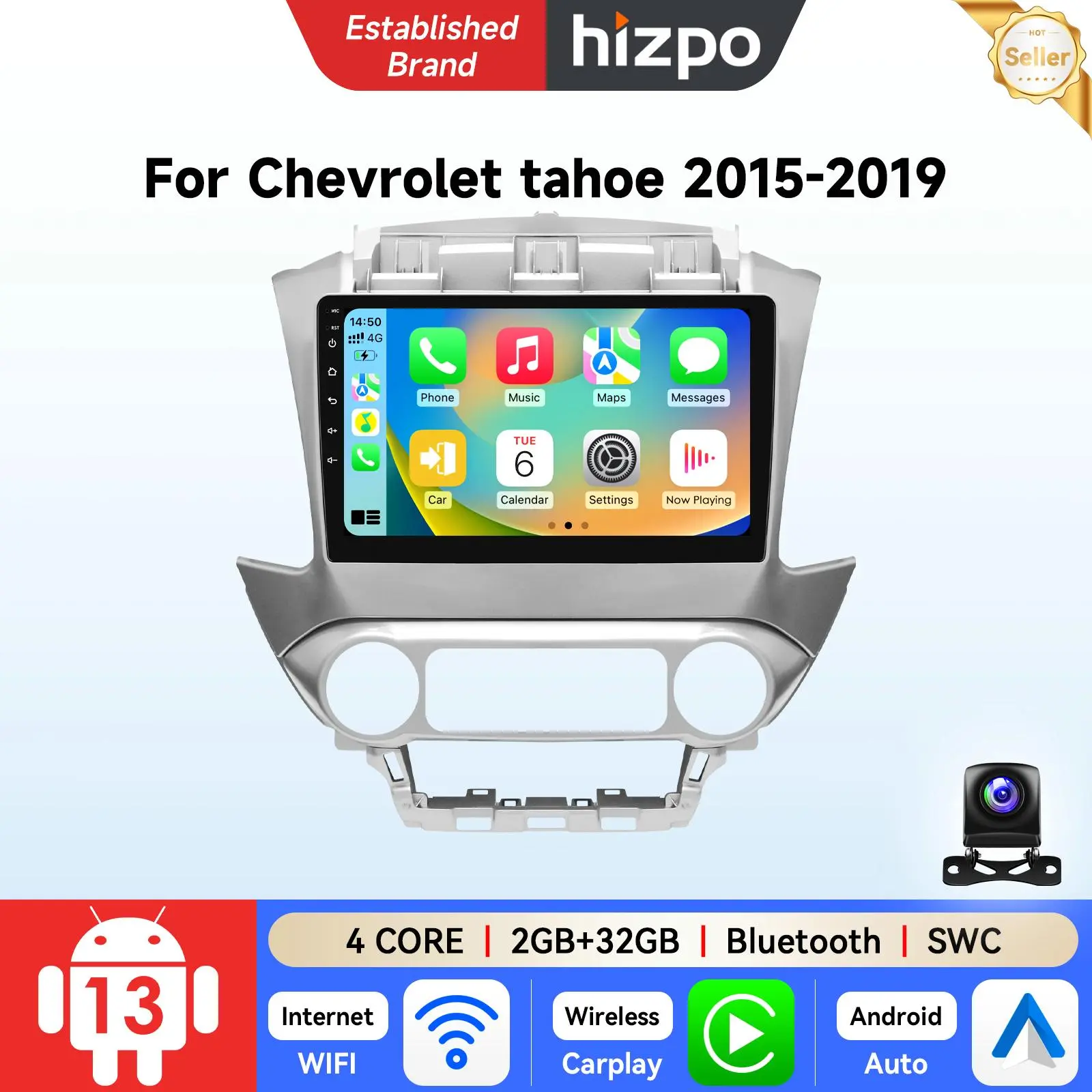 Hizpo Android 13 Car Radio For Chevrolet tahoe 2015-2019 GPS Navigation Wireless CarPlay Android Auto Support Steering Wheel Control