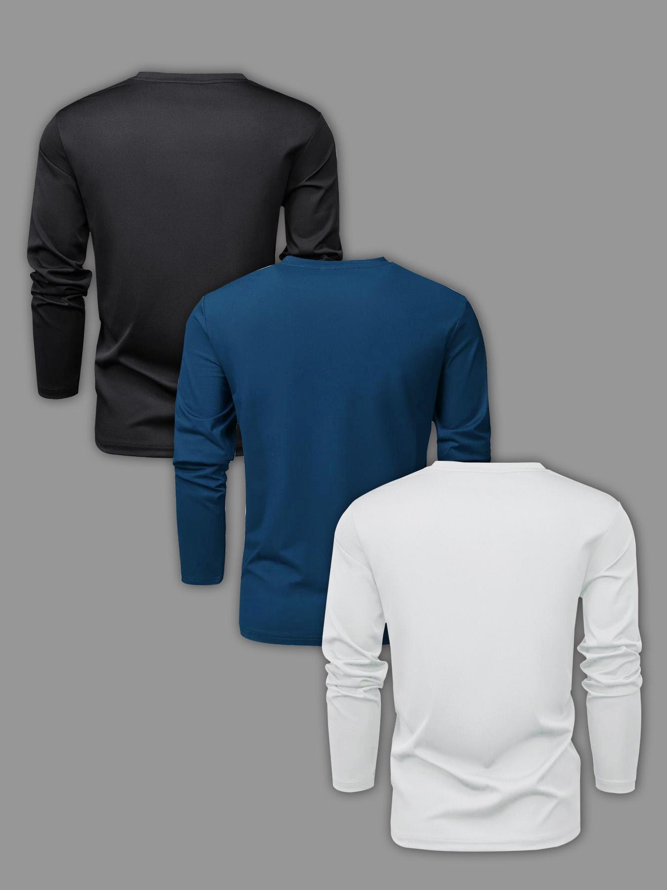 Men's Classic 3-Piece Set with Bull Graphic Pattern Print Long Sleeve T-Shirt, Casual Spring & Fall Layering Top, Fitted Comfortable Attire