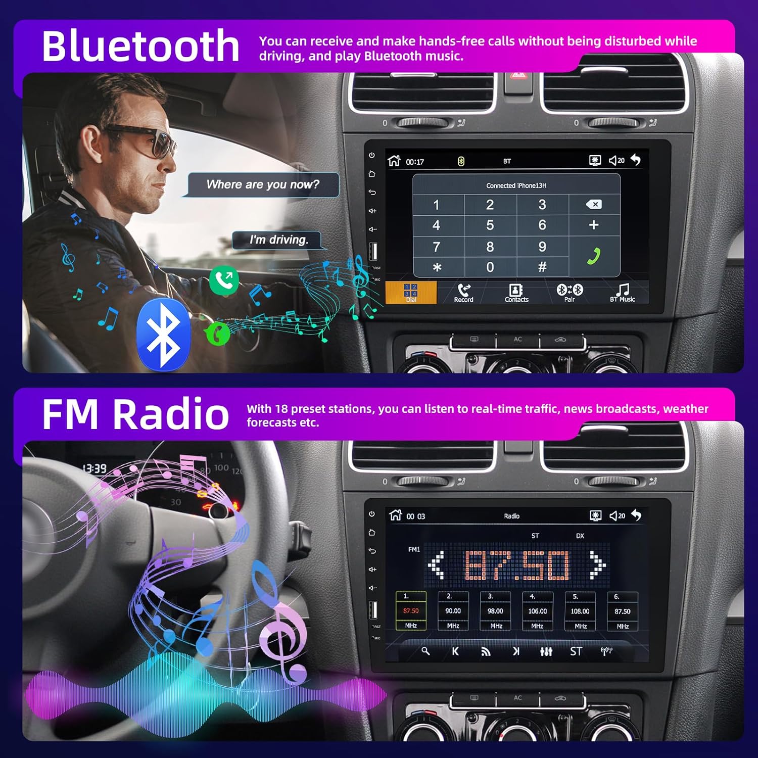 9inch Single Din Touchscreen  Stereo Compatible with   and ,   Radio with Backup Camera