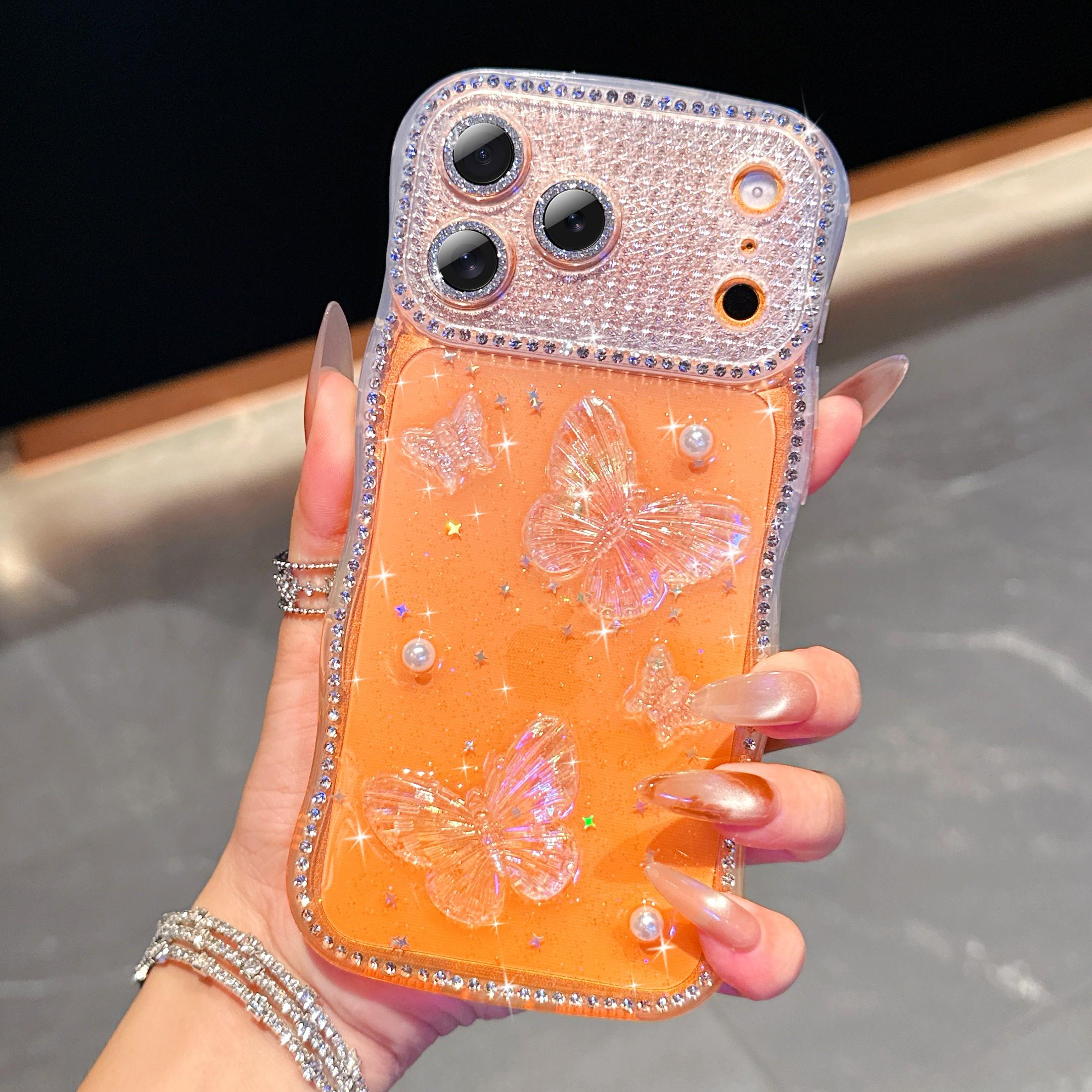 Women's Star Diamond Wave Resin Butterfly Apple Case, Protective Phone Cover for iPhone 17/16/15/14 Series, Stylish and Durable Design