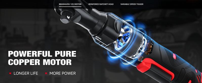 Alloyman 3/8" Cordless Ratchet Wrench Set, 60FT-LBS(80N.m) Electric Ratchet, 2 X 20V Chargeable Power Ratchet Wrench with Variable Speed, LED Light, 6 Sockets, 1/4" Adapter, 3" Extension Rod, Gifts for Perfect Christmas and New Year Idea