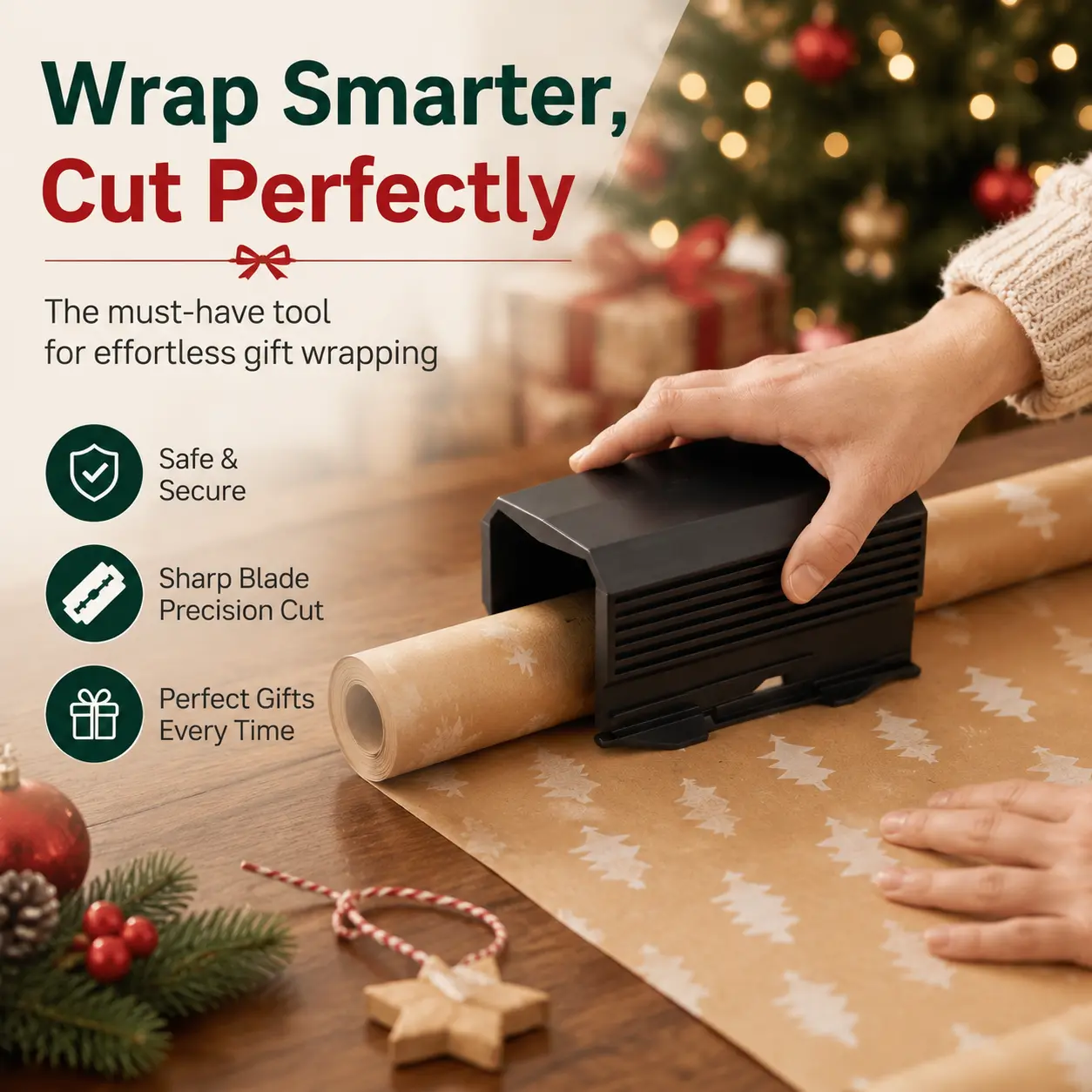 2-Pack Double-Sided Christmas Wrapping Paper Cutter.Paper Cutting tools.Safe and Easy.Suitable for Both Left and Right Hands.Double-sided Blade.Decorating Portable-YY2