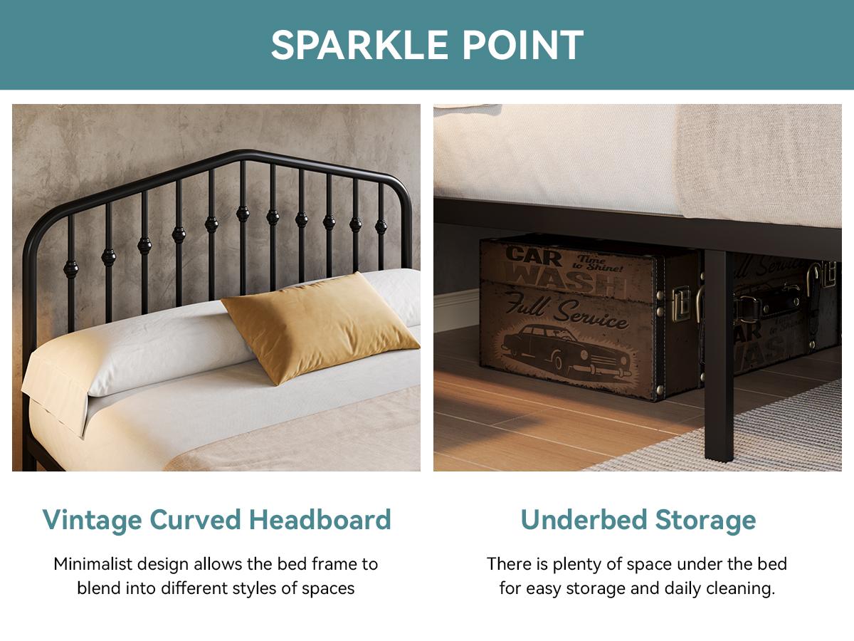 HOOMIC 14 Inches Metal Bed Frame【Frame Only No Mattress】with Victorian Headboard & Footboard, Heavy-Duty Wrought Iron Platform Bed,No Box Spring Needed,Black