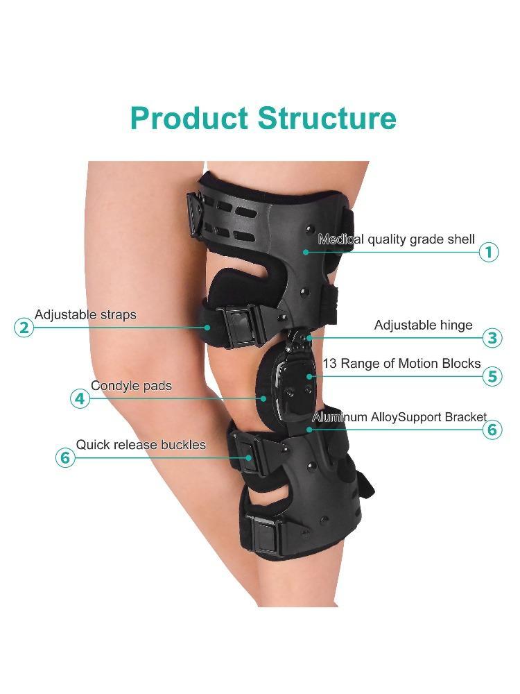 Functional Hinged Knee Support Brace, Adjustable Knee Stabilizer with Compression Wrap, Knee Unloader for Knee Instability, Swelling, Post-Injury Recovery, for Athletes & Seniors