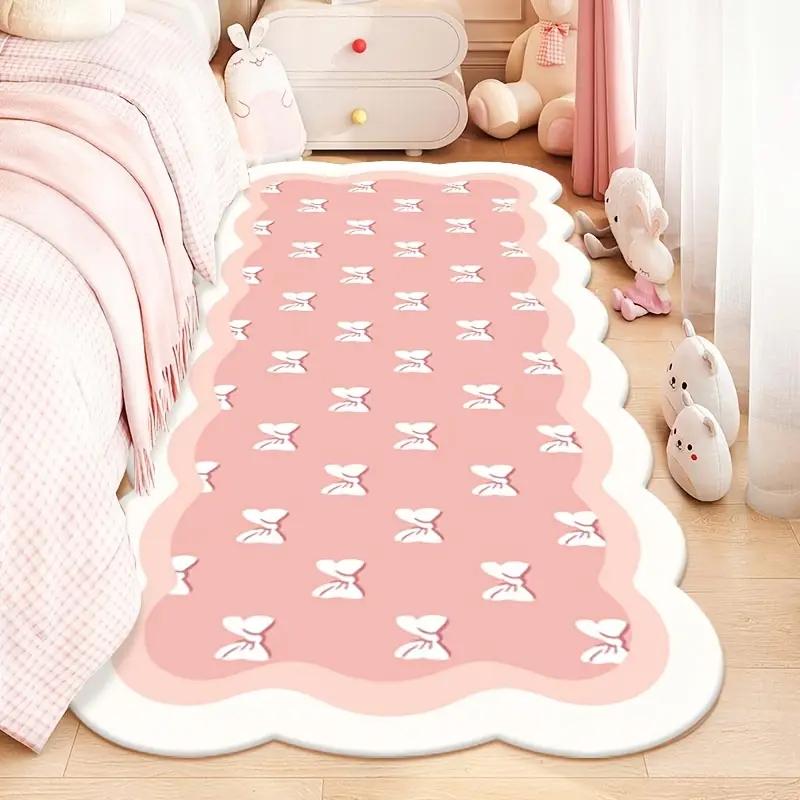 Bow Heart Print Carpet, Soft Plush Bedroom Rug, Easy Clean Fashionable Home Decor, Suitable for Living Room Sofa Hallway Closet, Decorative Fluffy Rug, Modern Shaggy Rug