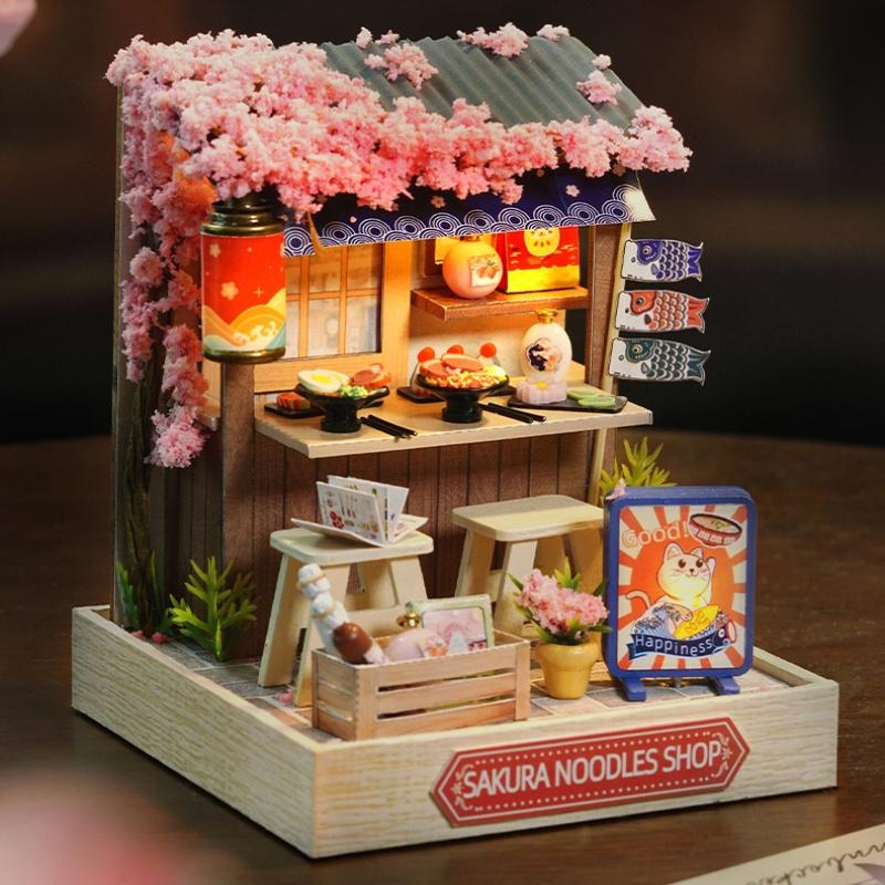 DIY Japanese Cherry Blossom Restaurant Book Nook Kit, Creative Handmade Art Craft Model, Perfect Gift for Holidays and Birthdays