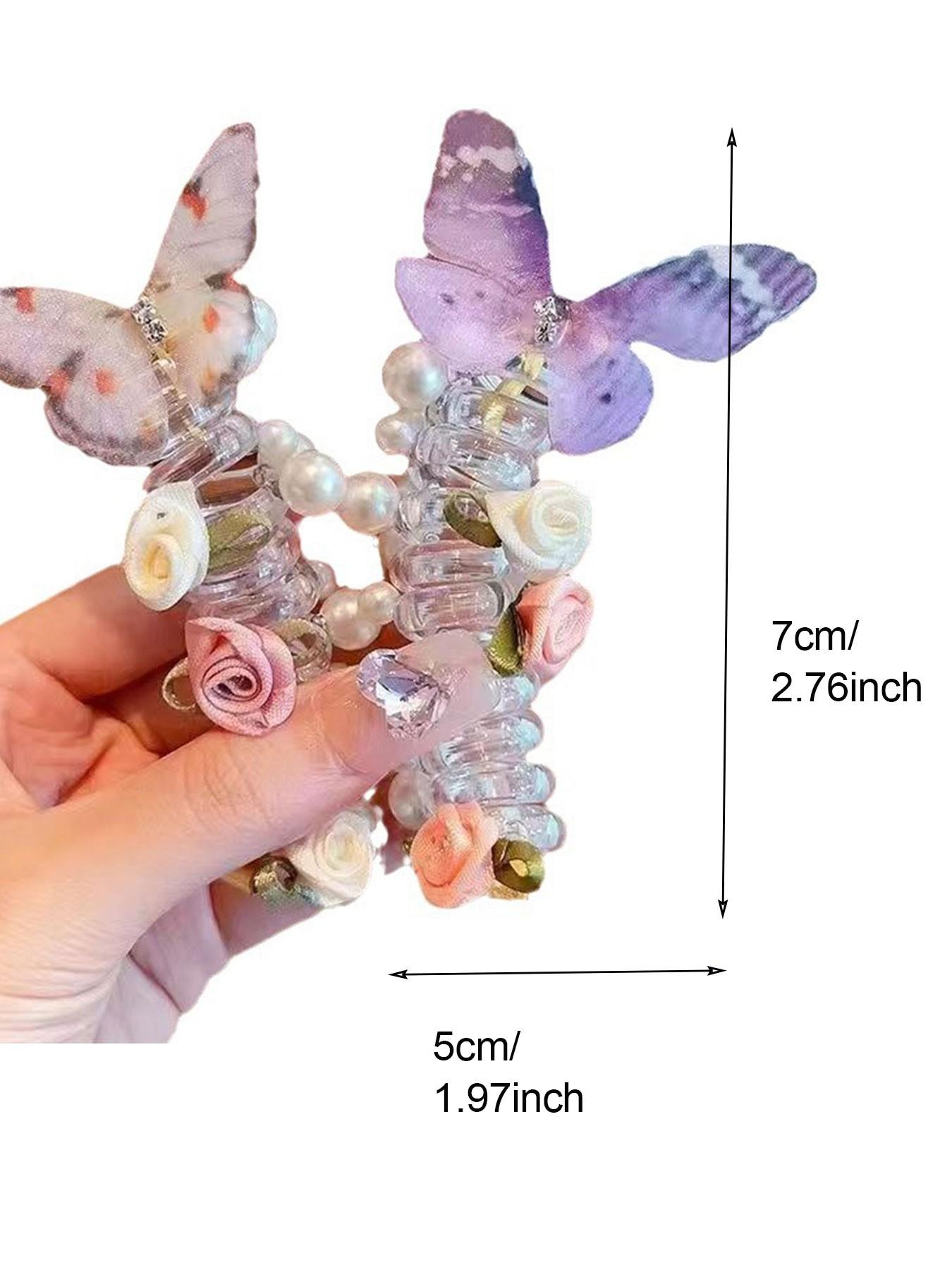 New Mesh Butterfly Pearl Hair Tie, Cute Round Bead Flower Butterfly Phone Line Braided Bubble Braid Hair Rope, Girls' Headwear for Daily Use