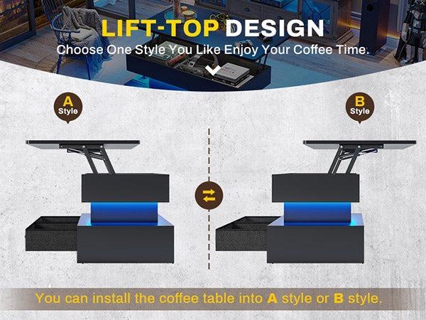 Sikaic 40 Inches Lift Top Coffee Table With 2 Fabric Drawers And LED Light