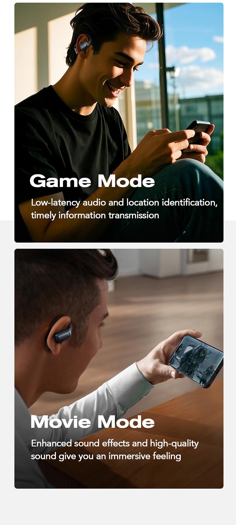 ERAZER XT82Pro OWS Wireless Earbuds Bluetooth 5.4 Earphones HIFI Sound Quality Wireless Headphones Light-Weight Headphones Full Color Display Touch Screen Gaming Headsets Built-in Microphone