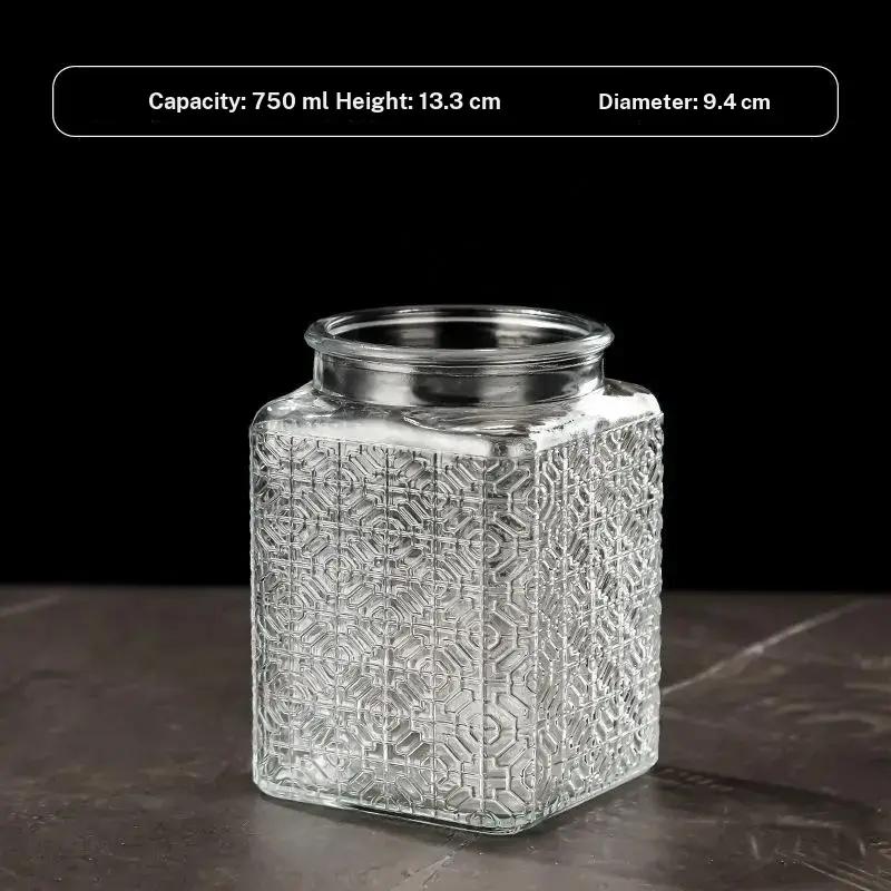 Vintage Begonia Pattern Kitchen Storage Jar, Embossed Glass Sealed Jar, Household Snack and Spice Storage, Wholesale Available