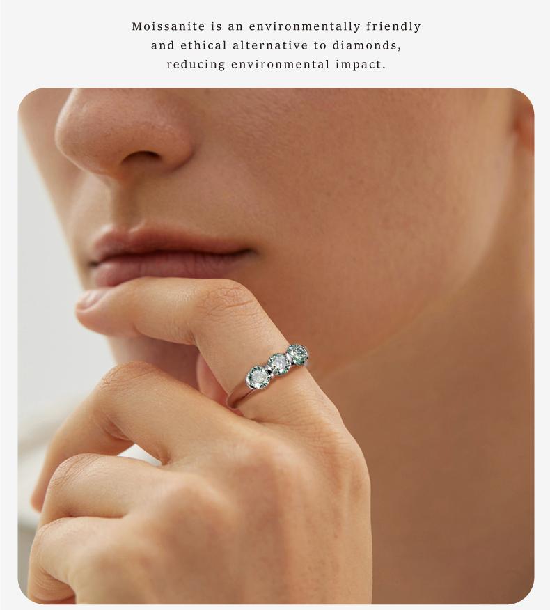 Moi Mart Classic Elegance 3-Stone Synthetic Moissanite Ring in s925 Sterling Silver, Perfect for Anniversaries or Engagement gift