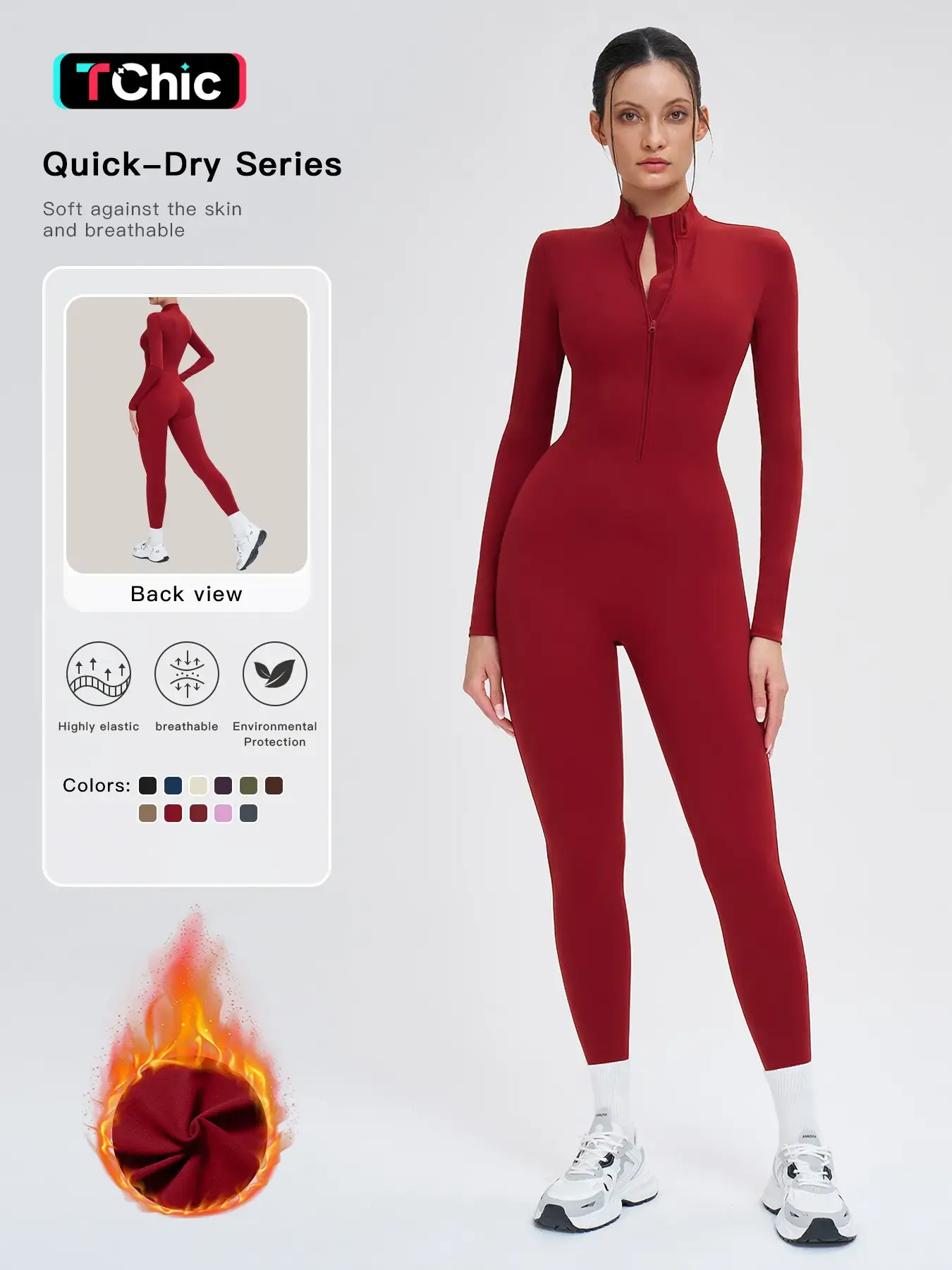 【Black Friday】Women's Solid Color Zip Up Sporty Jumpsuit, Casual Long Sleeve Jumpsuit for Skiing and Cycling, Ladies Sportswear for Fall & Winter
