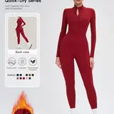 【Black Friday】Women's Solid Color Zip Up Sporty Jumpsuit, Casual Long Sleeve Jumpsuit for Skiing and Cycling, Ladies Sportswear for Fall & Winter