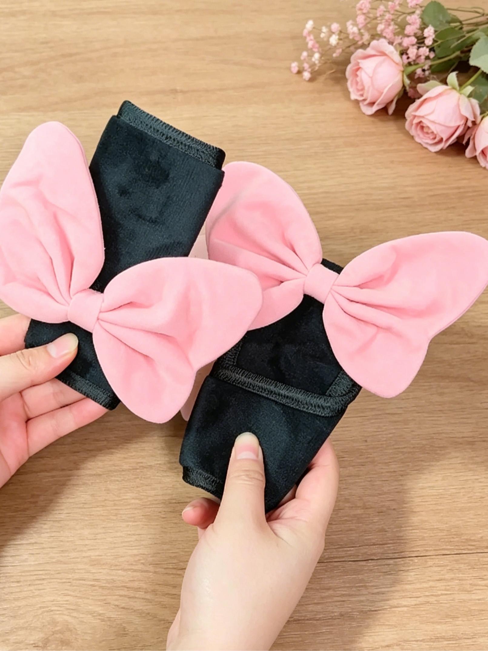 Cute Bow Car Handbrake Cover, Pull Glove Gear Shift Cover, Plush Large Butterfly Decoration for Cars,2pcs Set, Car Accessories