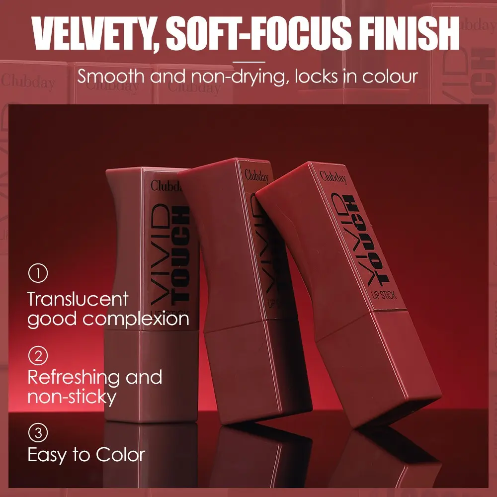 Clubday Lipstick Set of 3, Velvet Matte Finish, Long-Lasting & Non-Drying, Perfect for All Skin Types, Portable Design, Ideal for Daily Use