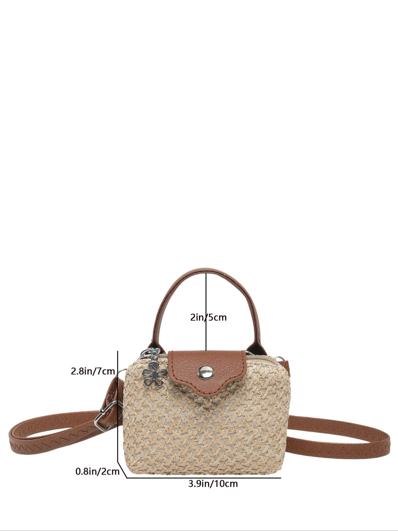 2026 New Straw Woven Leather Mini Bag, Flower Charm Handbag Crossbody Purse, Vacation Style Coin Purse, Fashionable and Stylish Accessory