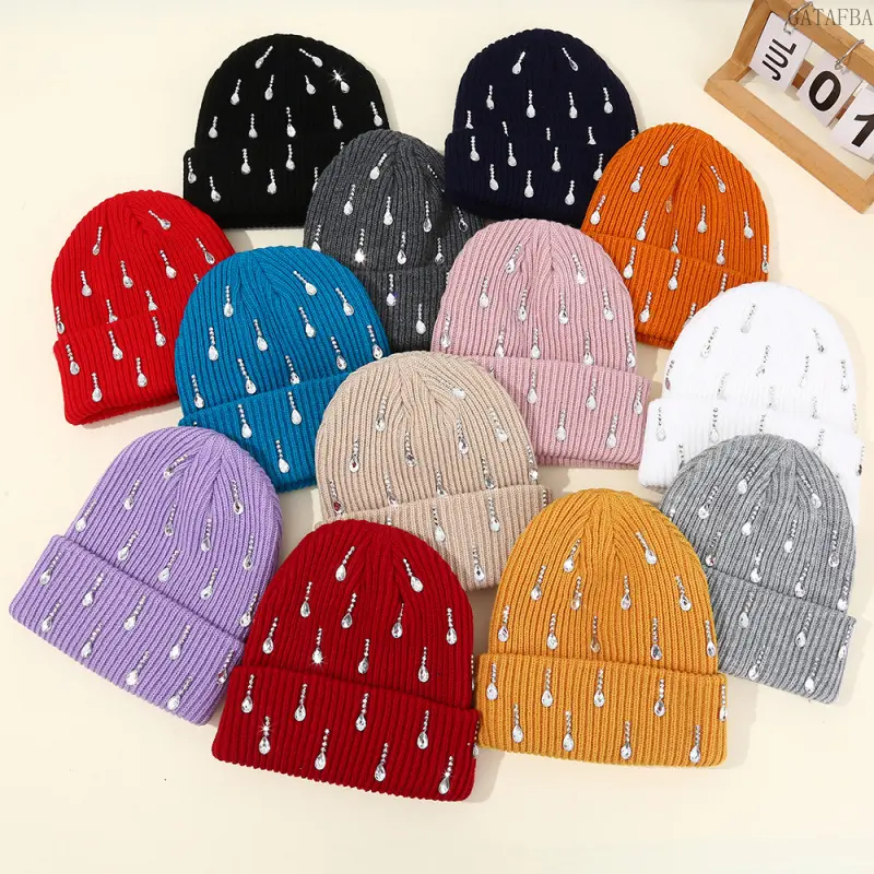 New Pearl Rhinestone Knitted Hat, Double-layer Warm Street-style Beanie for Outdoor Use,back to school,back to school haul