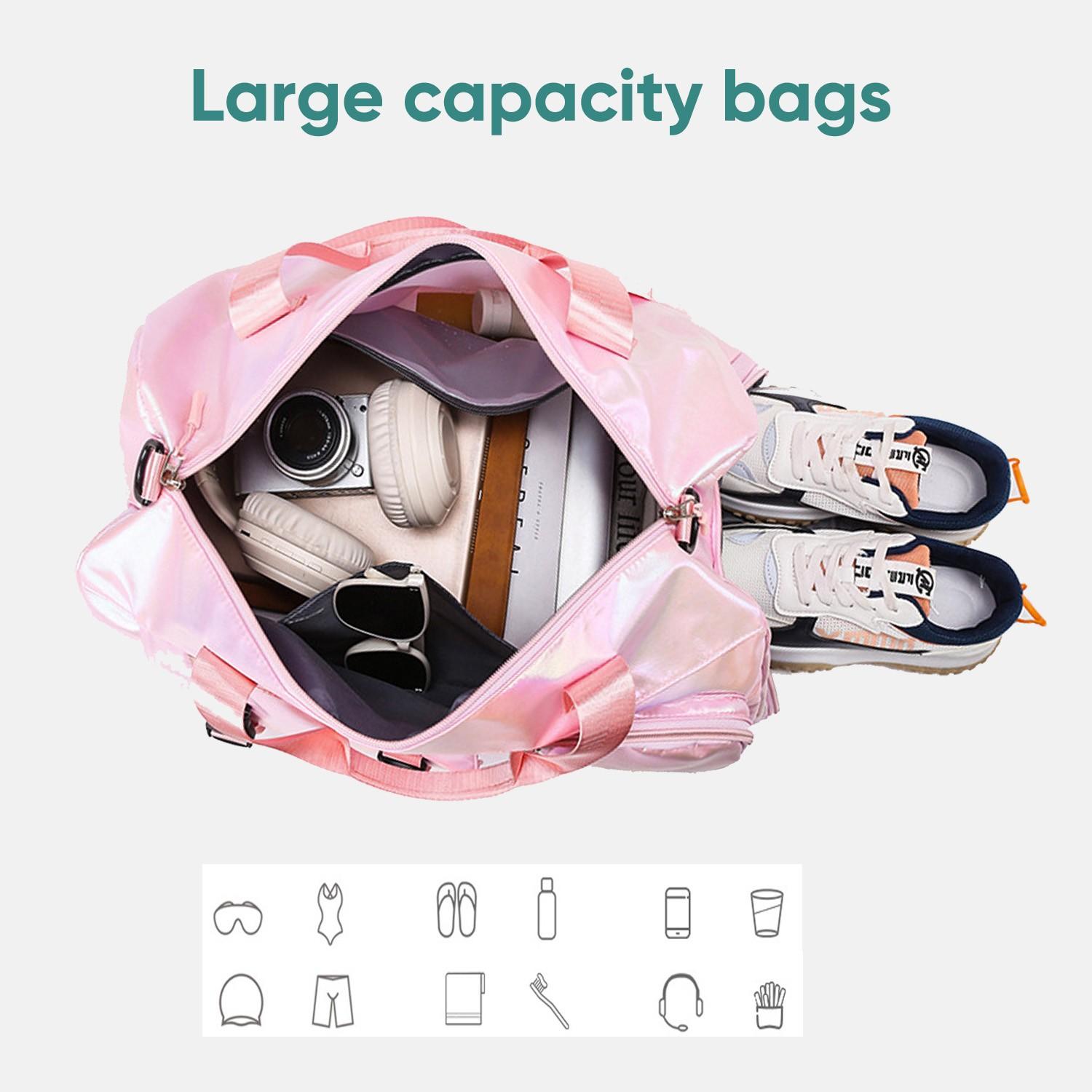 Cute and stylish travel organizer bag/luggage bag - fashionable color-changing waterproof fabric, with handles, shoulder strap, or crossbody wear, suitable for travel, fitness, and yoga - multi-functional carry-on luggage with adjustable shoulder strap