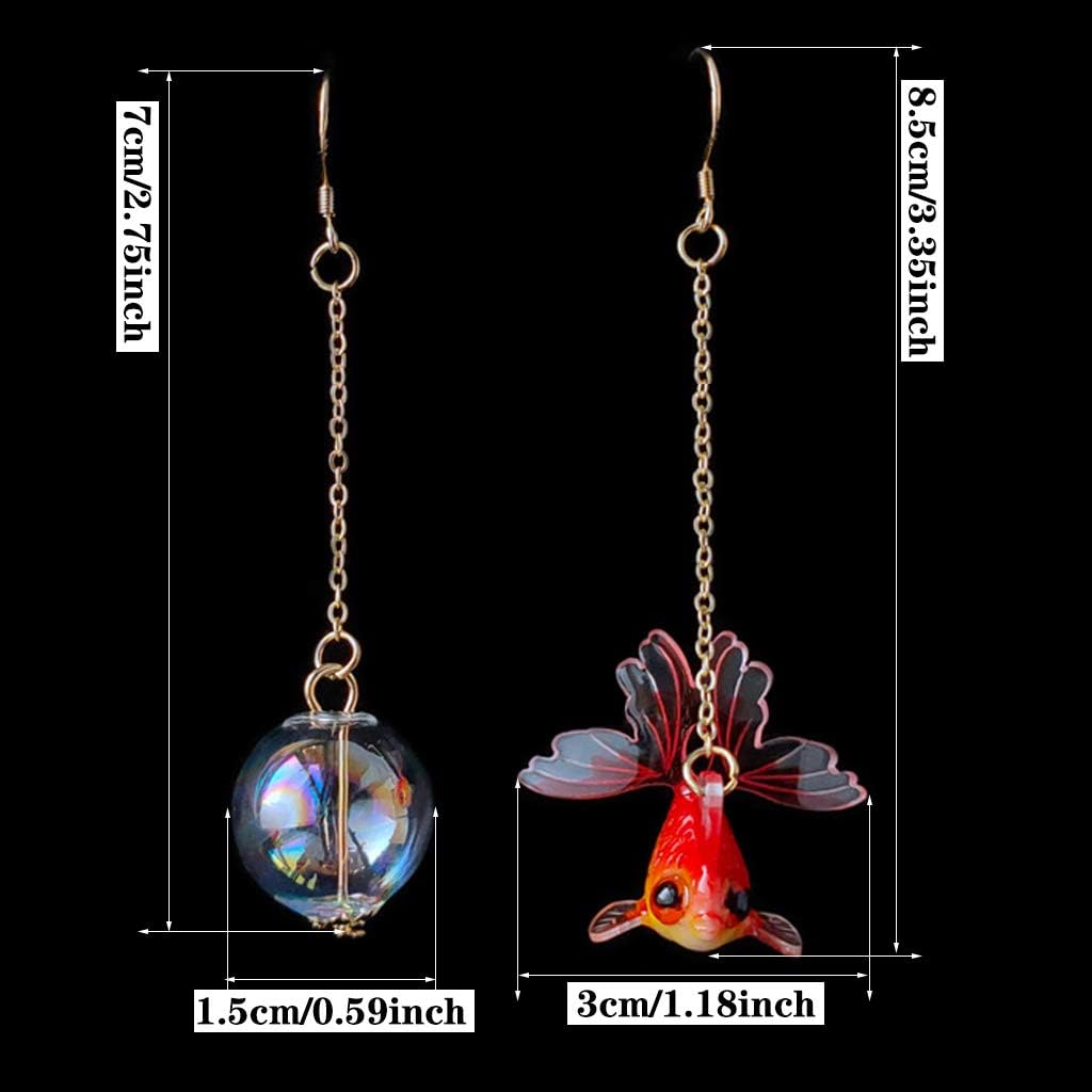 Funny Cute    Fish in Bag Dangle Earrings  Asymmetry Lightweight Goldfish Dangle Drop Earrings   for Women