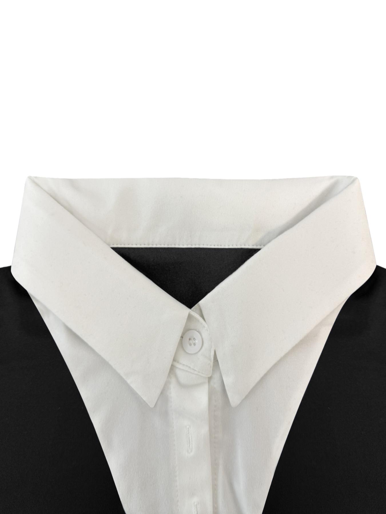 Women's Colorblock patchwork Faux Two-piece Shirt Collar Slim Fit Long Sleeve Top, Simple Comfortable Daily Wear,Versatile Stylish Blouse