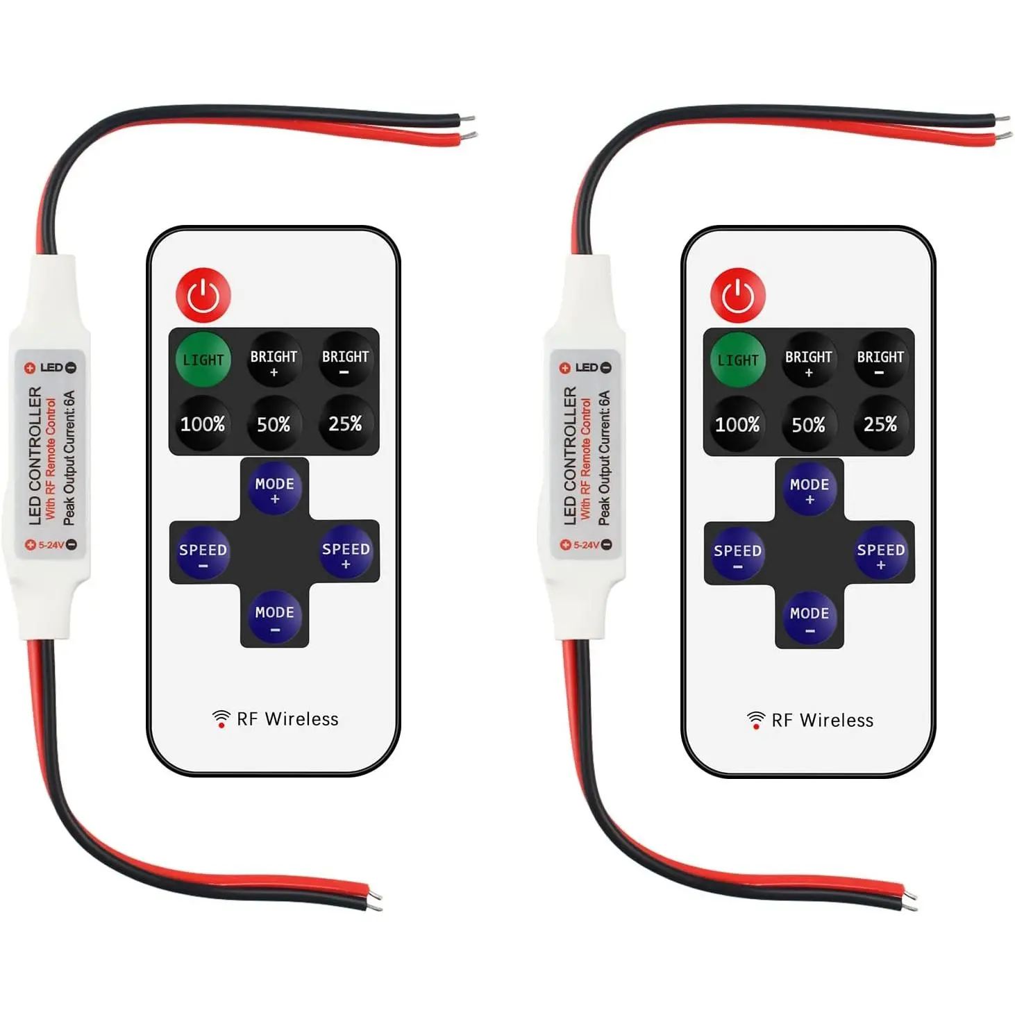RF  LED Controller Single Color Strip Dimmer Remote 2 Pack