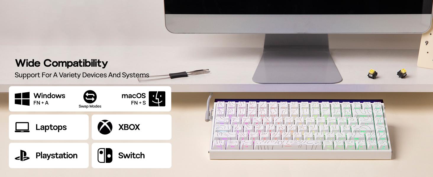 (NEW)Aula Hero68/84 HE Wired Magnetic Gaming Keyboard, Rapid Hall Effect Keyboard with 0.01mm Adjustable Actuation, 8kHz Polling, 5-Layer Sound Dampening, RGB Lightbox & Backlit (White)