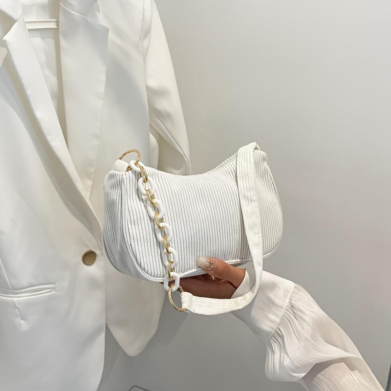 Vintage Corduroy Crossbody Bag, Stylish Chain Side Purse, Women'S Basic Handbag Featuring a Zipper, Crossbody Bags For Women, Handbags For Women
