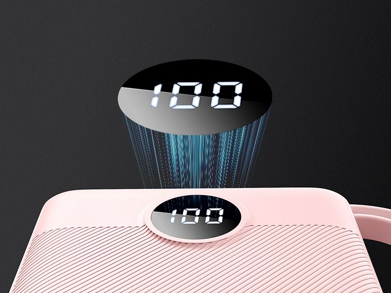 VRURC 10000mAh Portable Power Bank with 4 Built-in Cables Fast Charging 22.5W for All Phones Micro USB Type-C Compatible with iPhone Samsung Android Tablet iPad Earbuds Pink Lanyard Chargeable Charger Smartphone