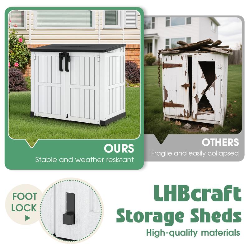 Outdoor Storage Box (White/Black) -  126.5"D*73.1’W*110”H, 36 Cu Ft Capacity, Waterproof Resin with Lockable Latch, 15 Lbs/Sq Ft Roof Load, Durable Solid Plastic Organizer-Christmas Gifts.