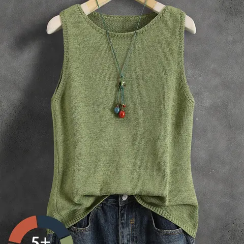 Women's Knitted Vest, Vintage Sleeveless Top, Casual Commute and Vacation Summer Style, Everyday, Comfortable, Breathable, Chic and Stylish Top for Daily Wear