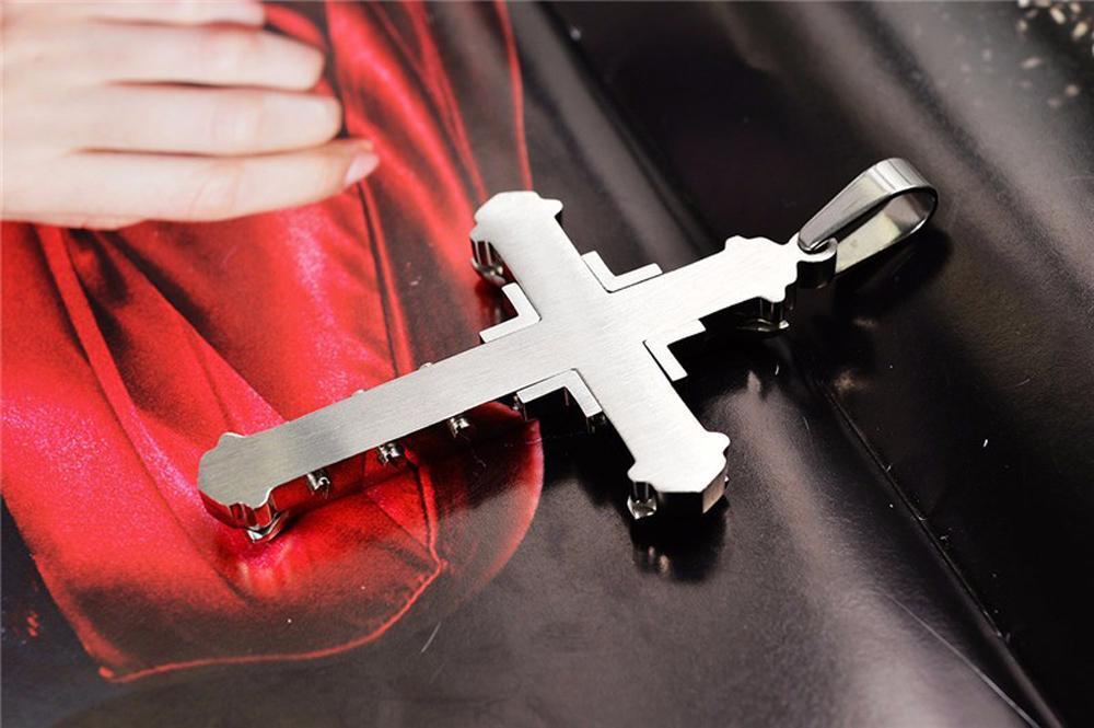 Trending Men's Crystal Cross Jesus Pendant Necklace - Gold/Black/Blue Zirconia, Stainless Steel Costume Jewelry, Jesus Piece, Jeweled Cross, Crucifix Graphic Necklaces, Cross Necklaces