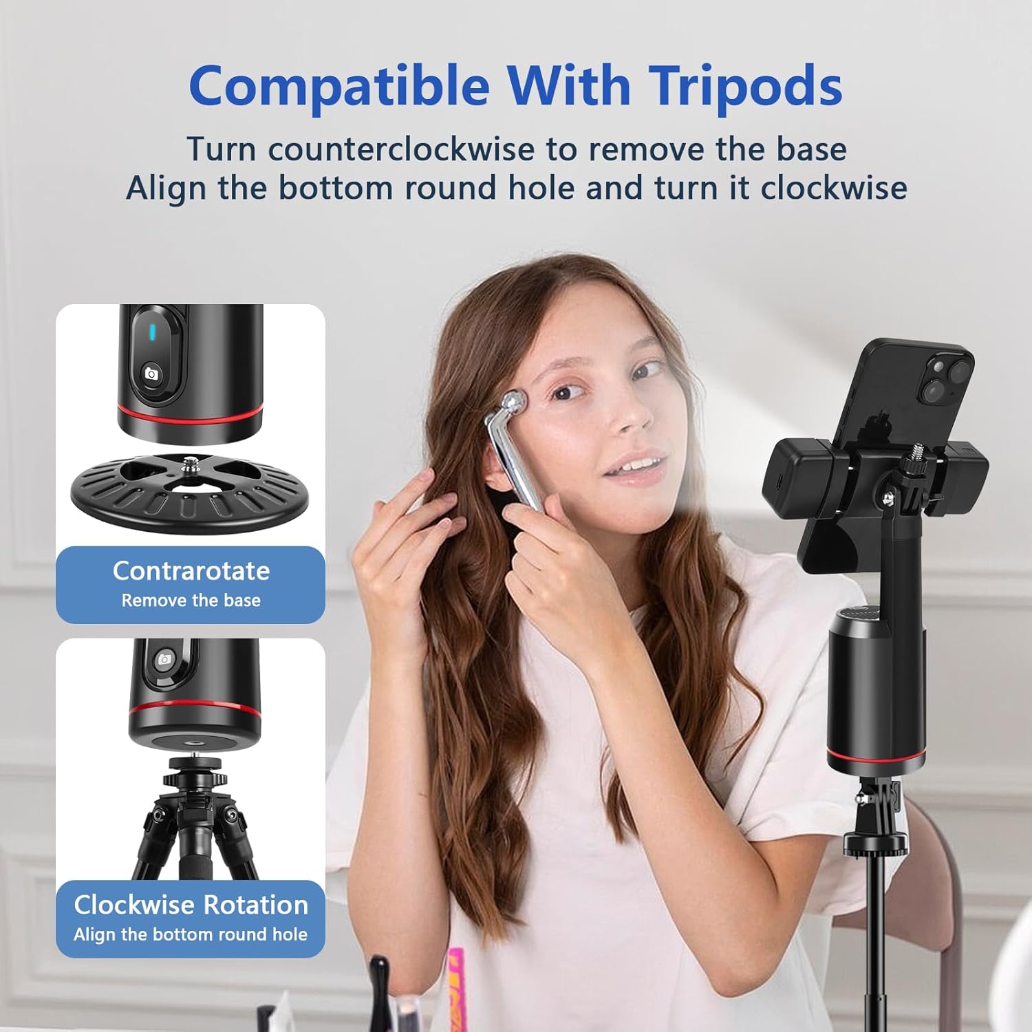 Automatic Face Tracking Tripod, 360 Degree Rotating Smart Stand with LED Lights and Gesture Control, Ideal for Vlog Live Videos