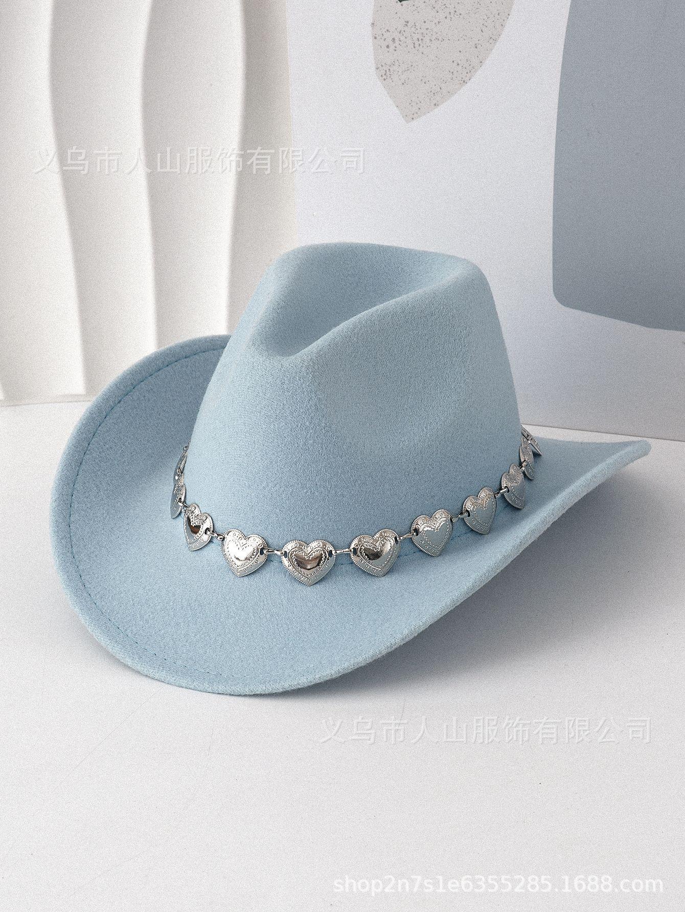 European and American cross-border hollow metal oversized love chain hat chain hip hop punk cowboy hat top hat retro felt hatSpeedy Smarts