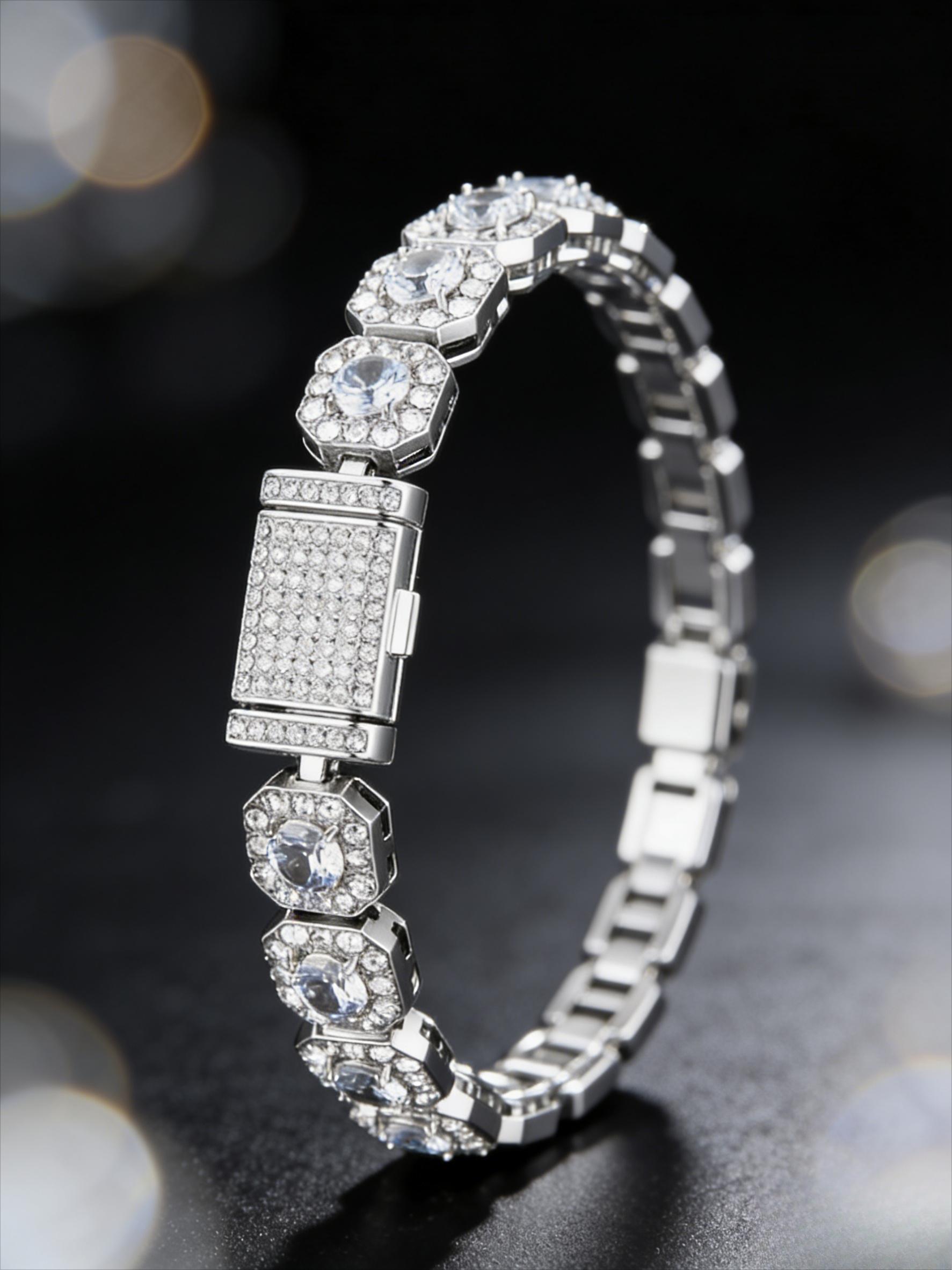 Jewelry set, European and American hip-hop full diamond bracelet, men's trendy brand diamond-encrusted zircon Cuban chain bracelet ins Internet celebrity niche design sense, high sense, light luxury and versatile couple jewelry