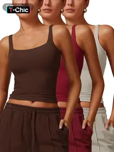 Women's Solid Color Sports Singlet with Built-In Bra Cups, High Stretch Comfortable Breathable Quick Drying Sports Bra for Yoga Gym Workout Fitness, Ladies Sportswear for Indoor Outdoor Wear